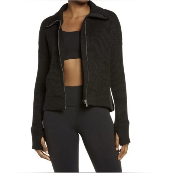 NWT SWEATY BETTY Restful Boucle Zip Through Jacket Cardigan Black - Picture 1 of 8